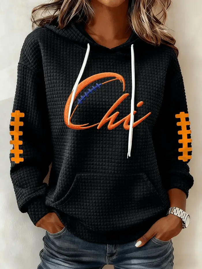 Women's Chicago Football Print Waffle Hoodie Game Day Clothing for Mom