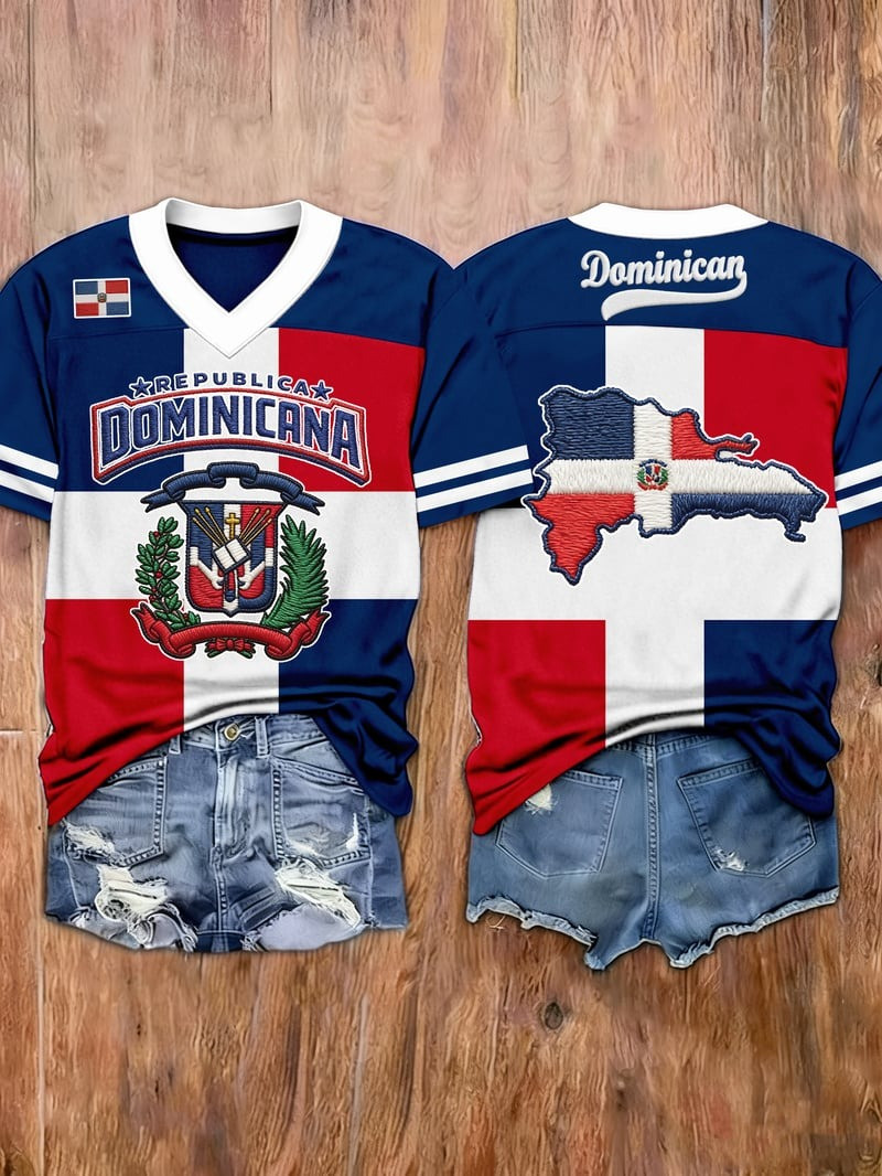 Women's Dominicana Baseball V-Neck Jersey Dominican Republic Baseball Apparel Gift For Her Women's Dominicana Baseball V-Neck Jersey Dominican Republic Baseball Apparel Gift For Her - Image 1