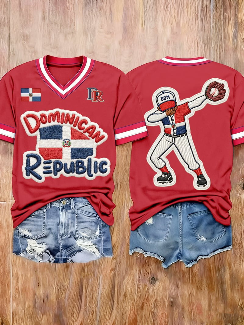 Women's Dominicana Baseball V-Neck Jersey Dominican Republic Baseball Clothes Gift For Fan