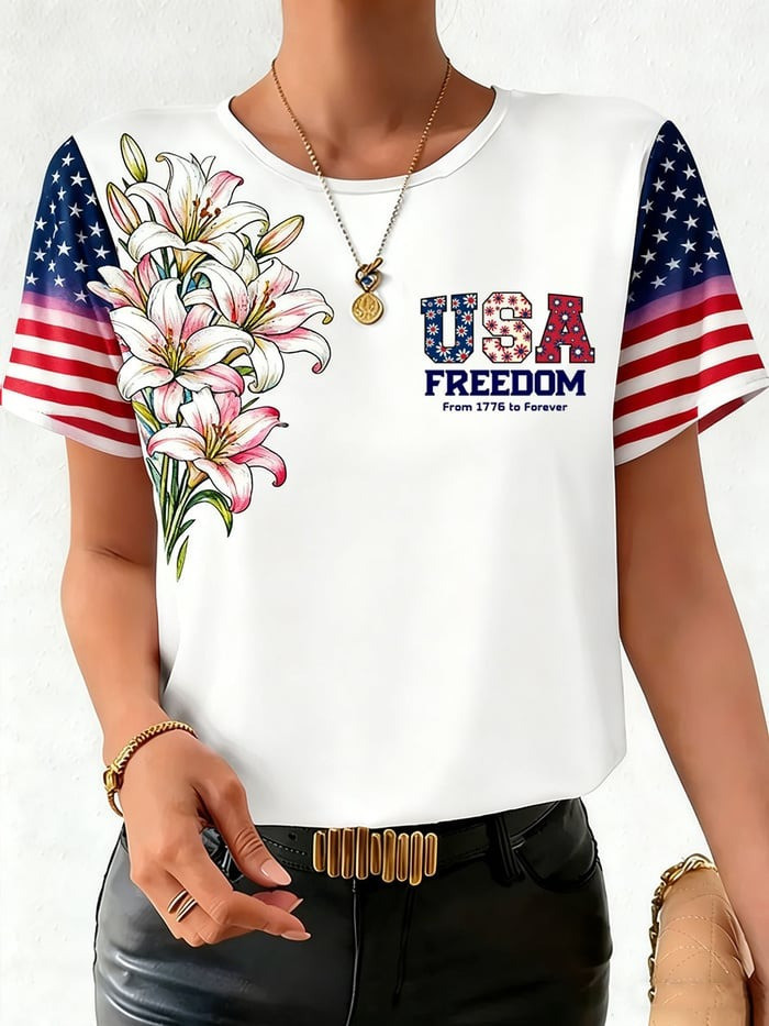 Women's Fashion American 250Th Anniversary T-Shirt USA Freedom Clothes Gift For Her Women's Fashion American 250Th Anniversary T-Shirt USA Freedom Clothes Gift For Her - Image 1