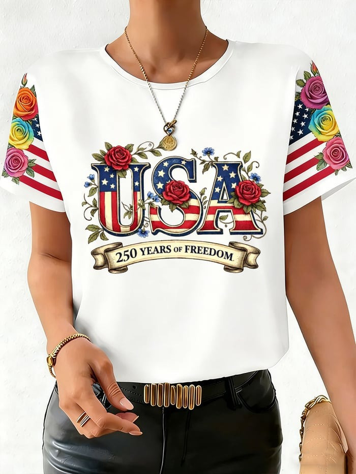 Women's Fashion American 250Th Anniversary T-Shirt USA Year Of Freedom Clothes Gift For Her