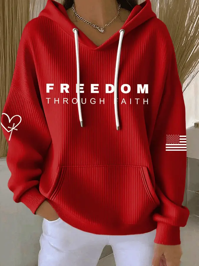 Women's Freedom Through Faith Print Casual Hoodie Women's Freedom Through Faith Print Casual Hoodie - Image 1