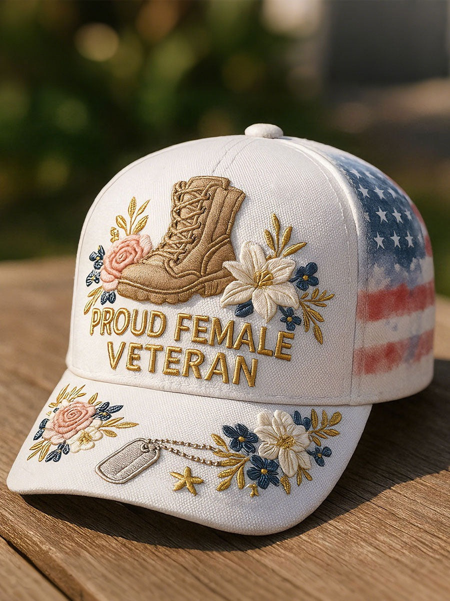 Women's Proud Female Veteran Hat Floral Flag Print Ball Cap Unique Gift For Veterans Women's Proud Female Veteran Hat Floral Flag Print Ball Cap Unique Gift For Veterans - Image 1