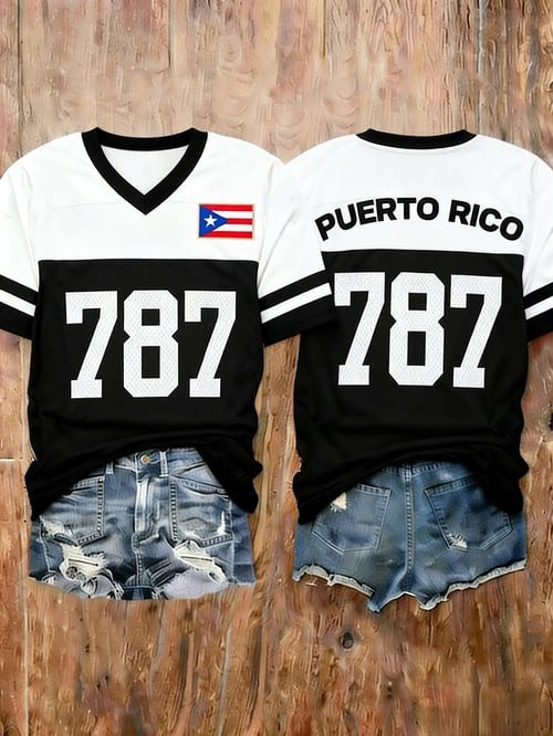 Women's Puerto Rico Baseball V-Neck Jersey Shirt Flag America Gift For Daughter