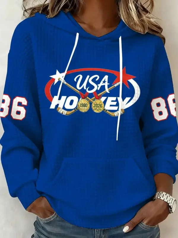 Women's Retro USA Hockey Hoodie USA Hockey 1980 2026 Apparel Gift for Hockey Fans