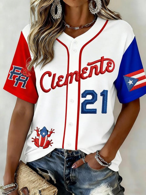 Women's USA Baseball 2026 World Baseball Classic Jersey Puerto Rico Legend Roberto Clemente Baseball 21 Clothing Present For Wife