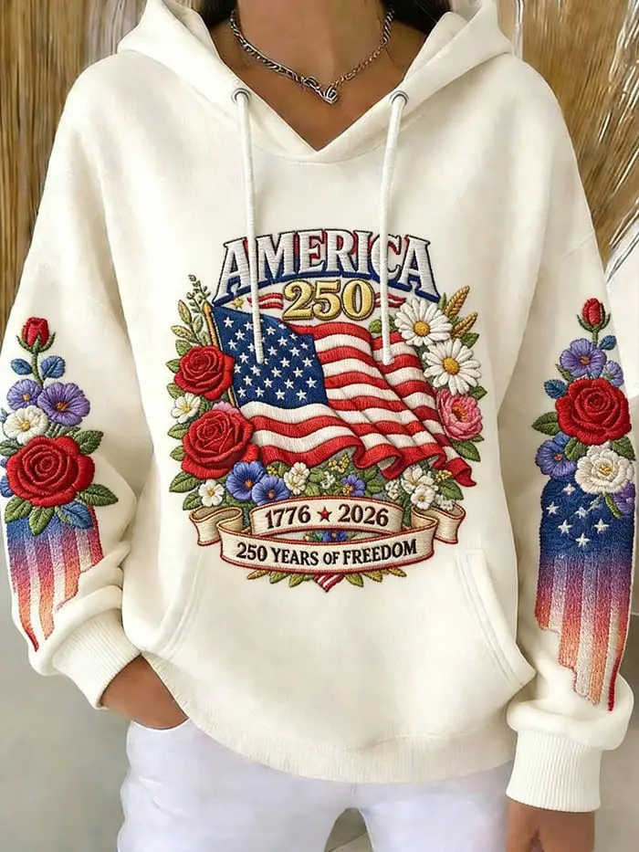 Women's Vintage America 250Th Anniversary Hoodie Floral Print Good Gift For Mother