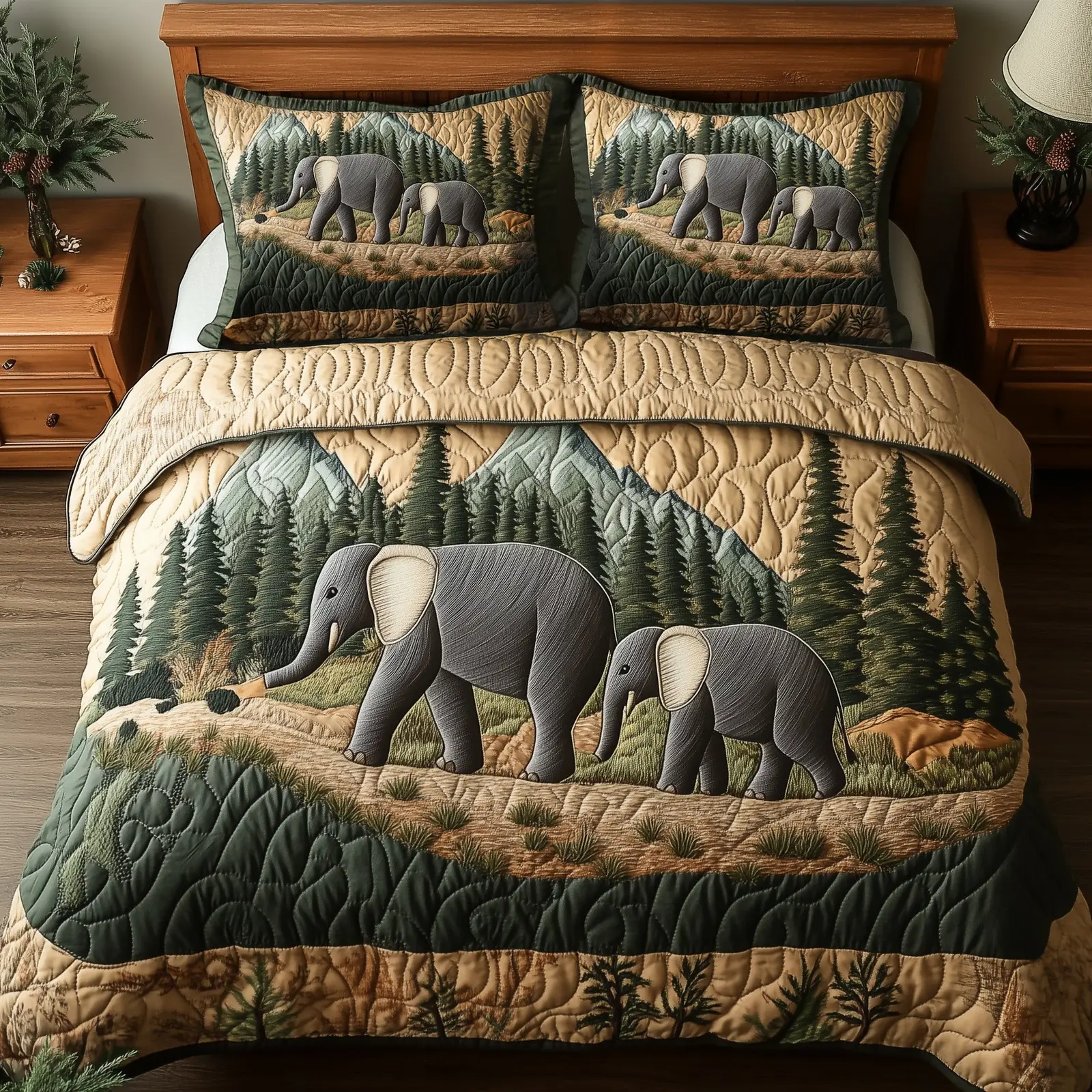 Woodland Elephant Dreams Quilted Bedding Set Home Decor Collection