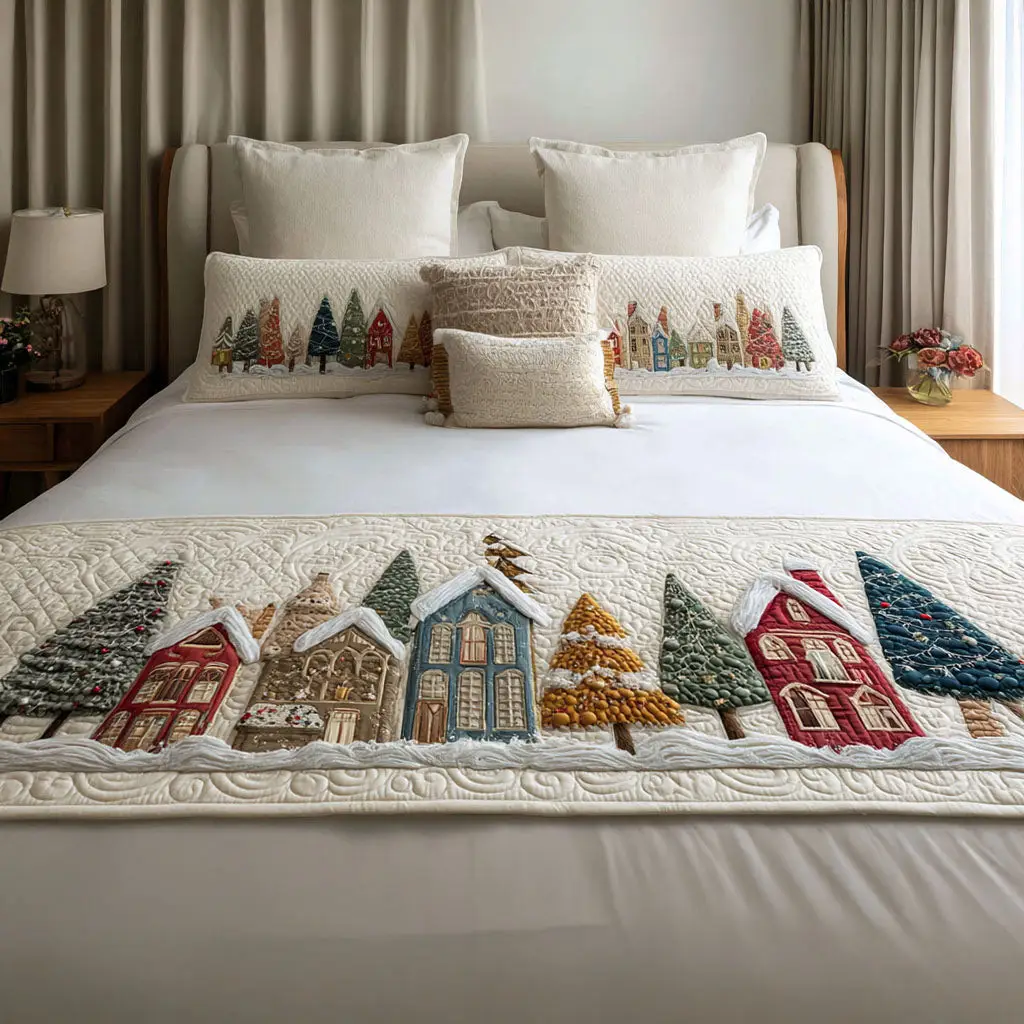 Woodland Fir Quilted Bed Runner Fir Forest Path Christmas Gift for Grandparents