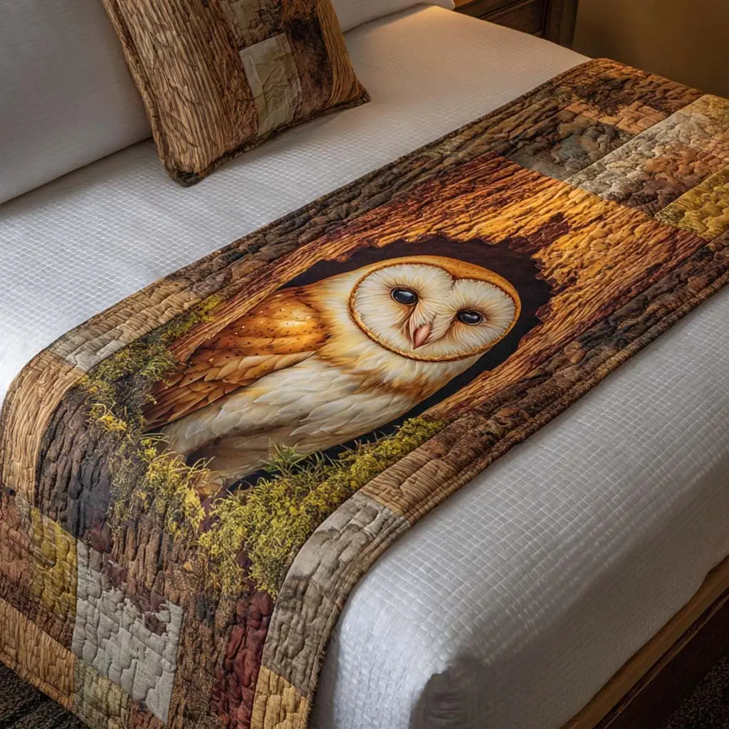 Woodland Glow Quilted Bed Runner Woodland Glow Scene Fall Gift for Nature Homes