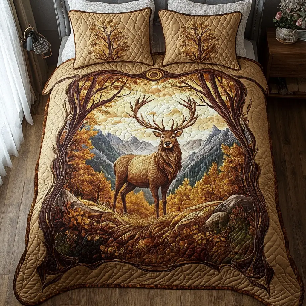 Woodland Majesty Quilted Bedding Set Forest Animal Bedroom Decor Gift For Nature Lovers