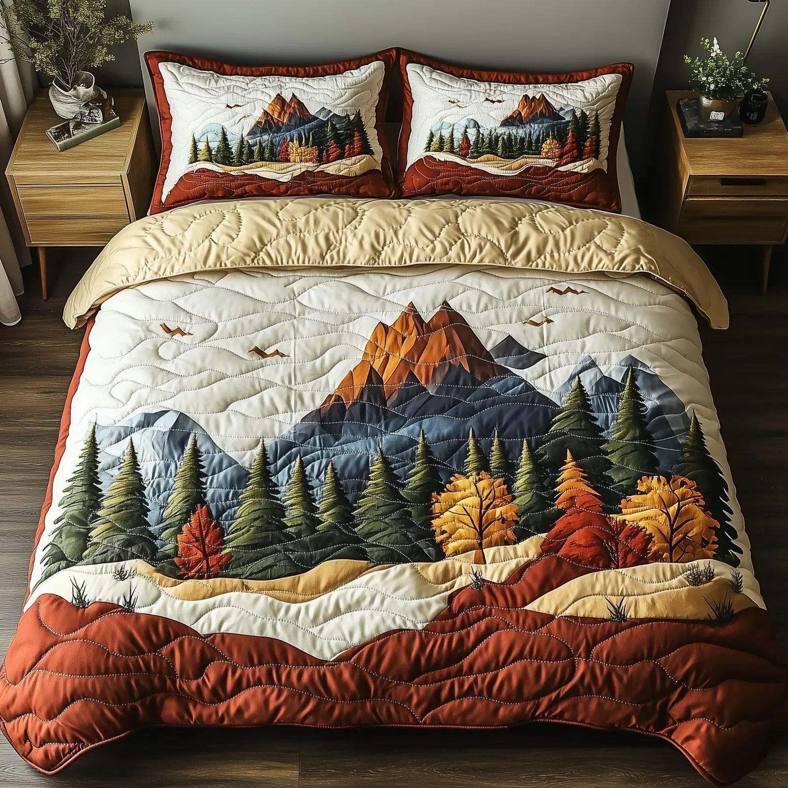 Woodland Retreat Quilted Bedding Set Duvet Cover Bedspread Gifts For Forest Lovers