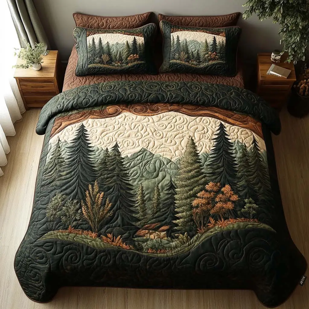 Woodland Wanderlust Quilted Bedding Set Queen Size Comforter Nature Themed Gift For Sister Woodland Wanderlust Quilted Bedding Set Queen Size Comforter Nature Themed Gift For Sister - Image 1