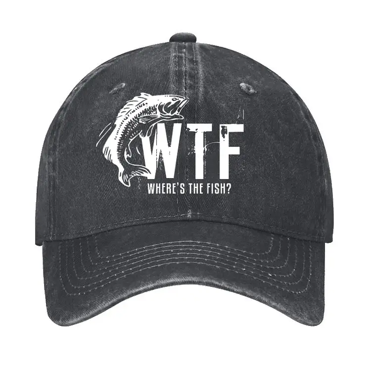 WTF Wheres The Fish Funny Cap Funny Graphic Tee for Men – Humor Shirt for Adults