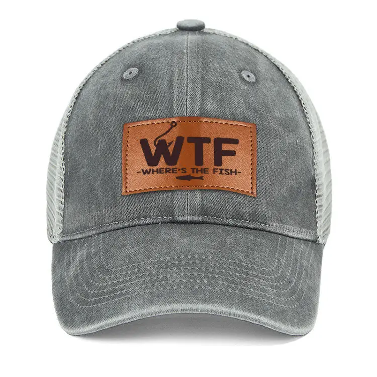 WTF - Where's The Fish Funny Print Leather Patch Cap Funny Graphic Tee for Men – Witty Quote T-
