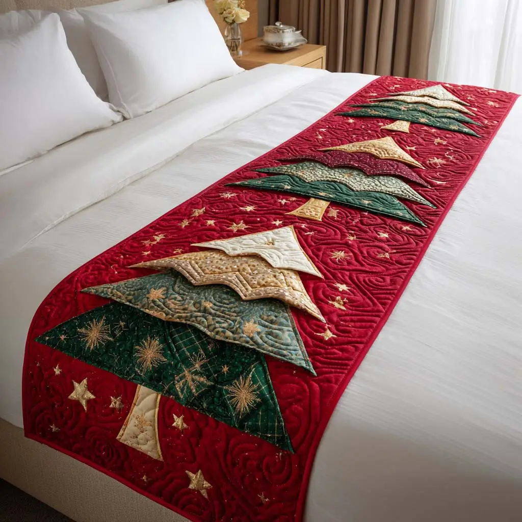 Xmas Tree Charm Quilted Bed Runner Christmas Tree Charm Holiday Gift