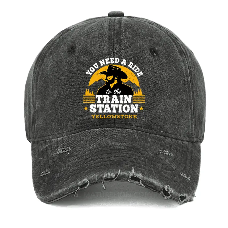 Yellowstone - You Need a Ride to the Train Station Washed Vintage Cap Funny Graphic Tee for Men