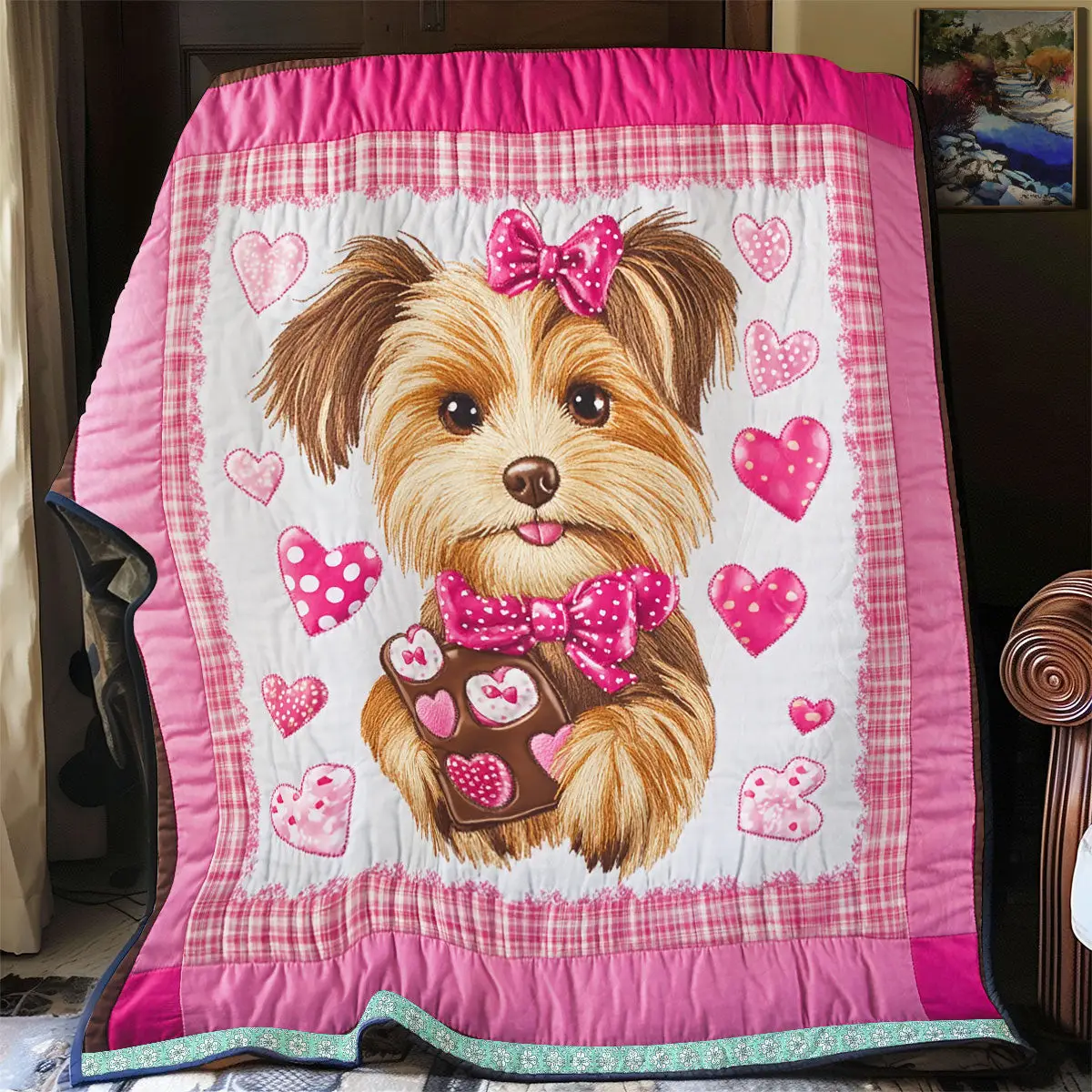 Yorkshire Terrier Quilt Blanket Fluffy Throw Blanket Pink Presents For Yorkshire Lovers