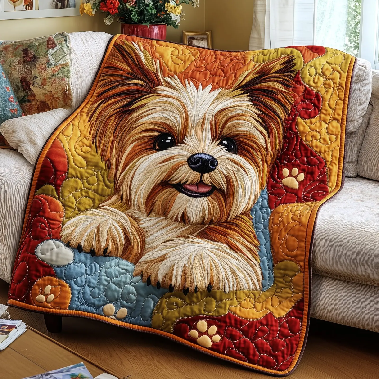 Yorkshire Terrier Quilted Blanket Premium Pet Lover'S Quilt Best Gifts For Yorkshire Terrier Lovers