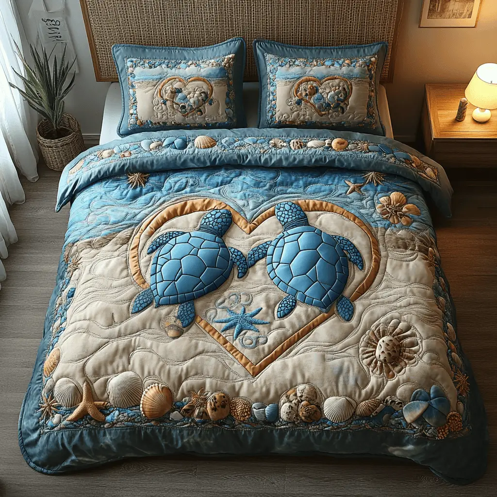 You And Me Turtle Quilted Bedding Set Vintage Home Decor Valentines Gifts For Boyfriend