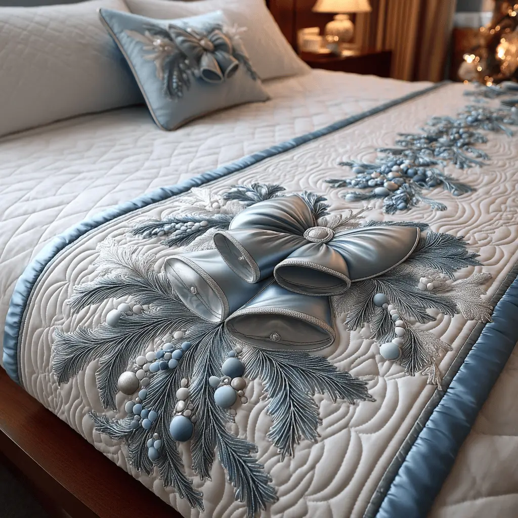 Yuletide Bell Glow Quilted Bed Runner Yuletide Bell Glow Christian Gift Yuletide Bell Glow Quilted Bed Runner Yuletide Bell Glow Christian Gift - Image 1