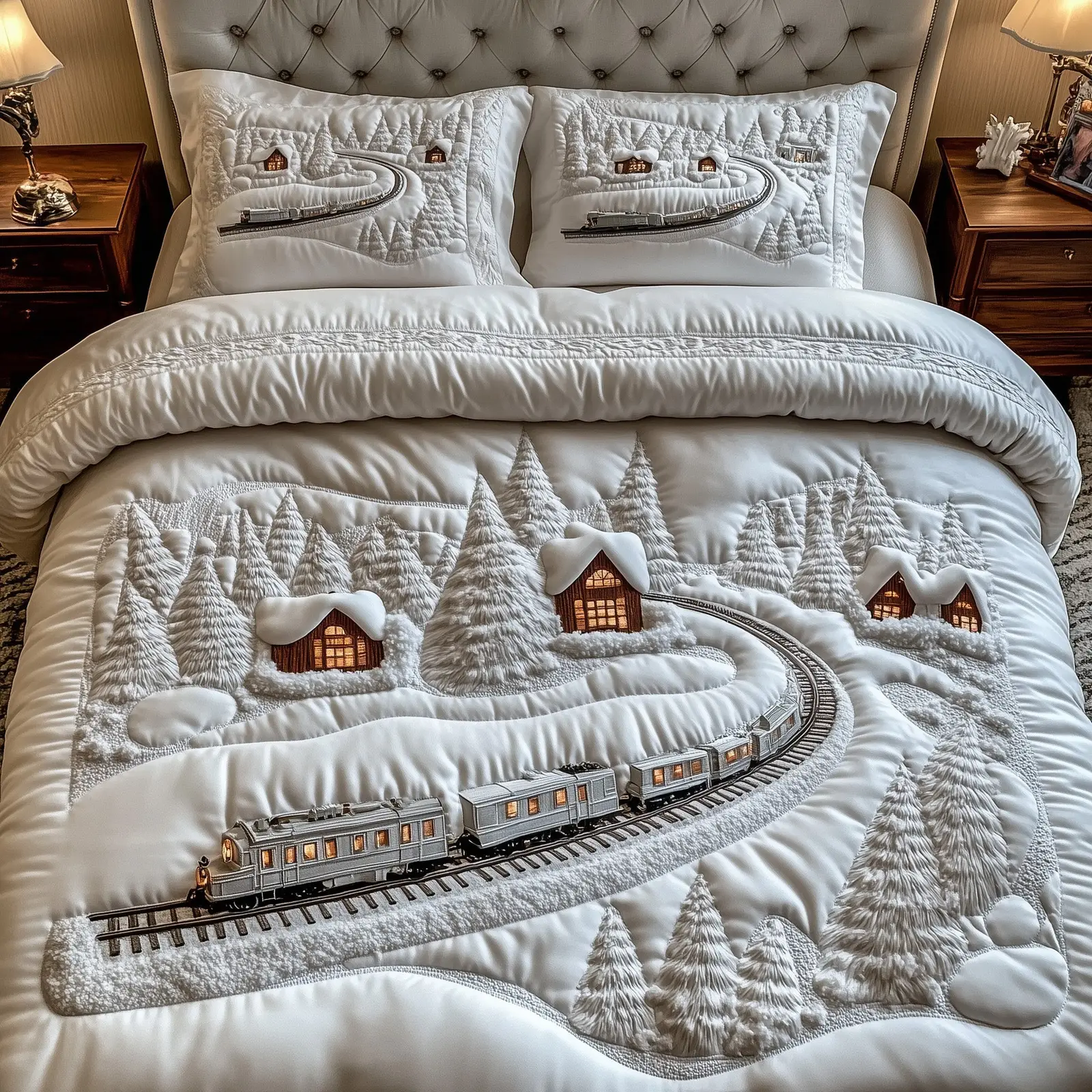 Yuletide Express Christmas Quilted Bedding Set Duvet Cover Bedspread Xmas Theme Cute Gift Ideas