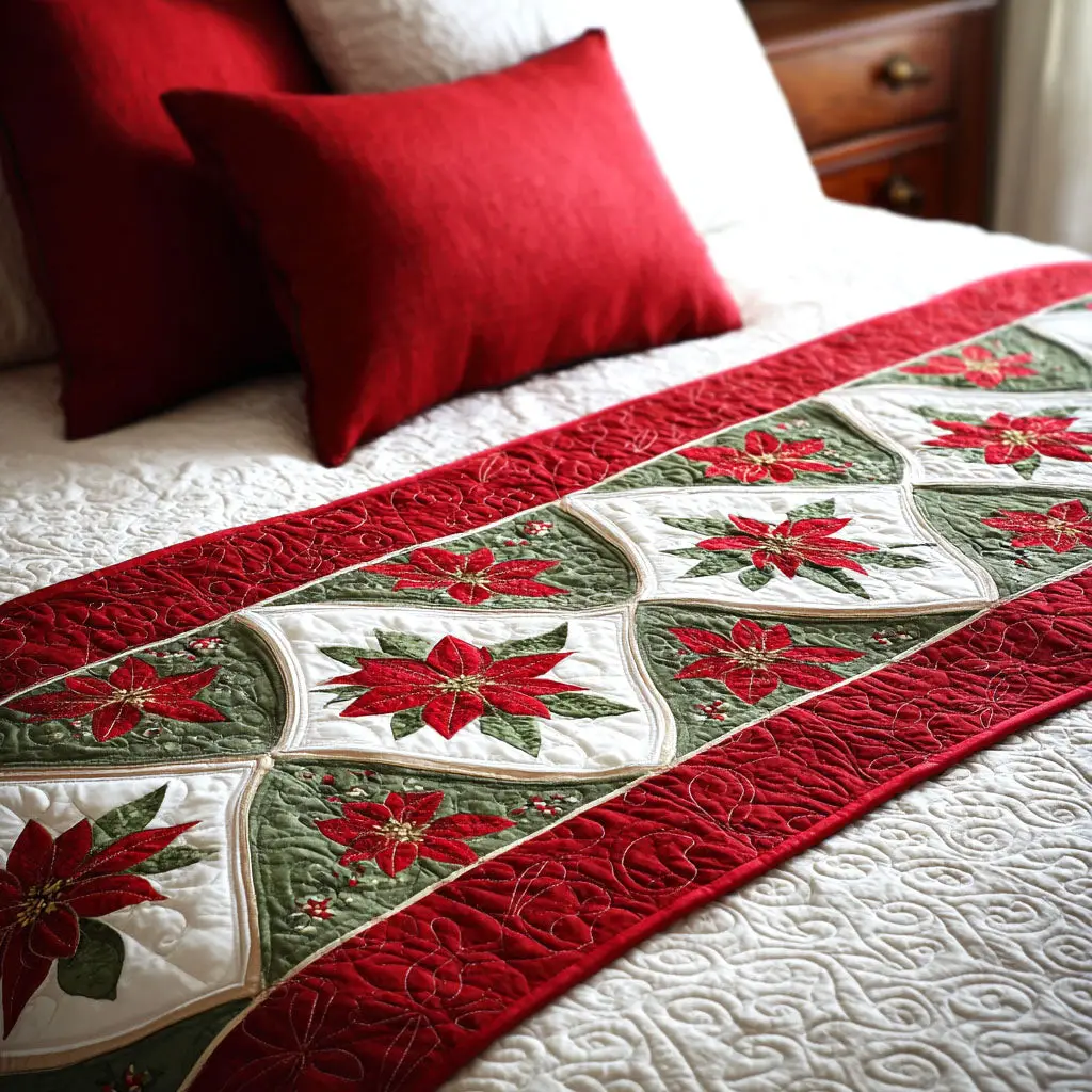 Yuletide Star Quilted Bed Runner Yuletide Star Shimmer Holiday Gift
