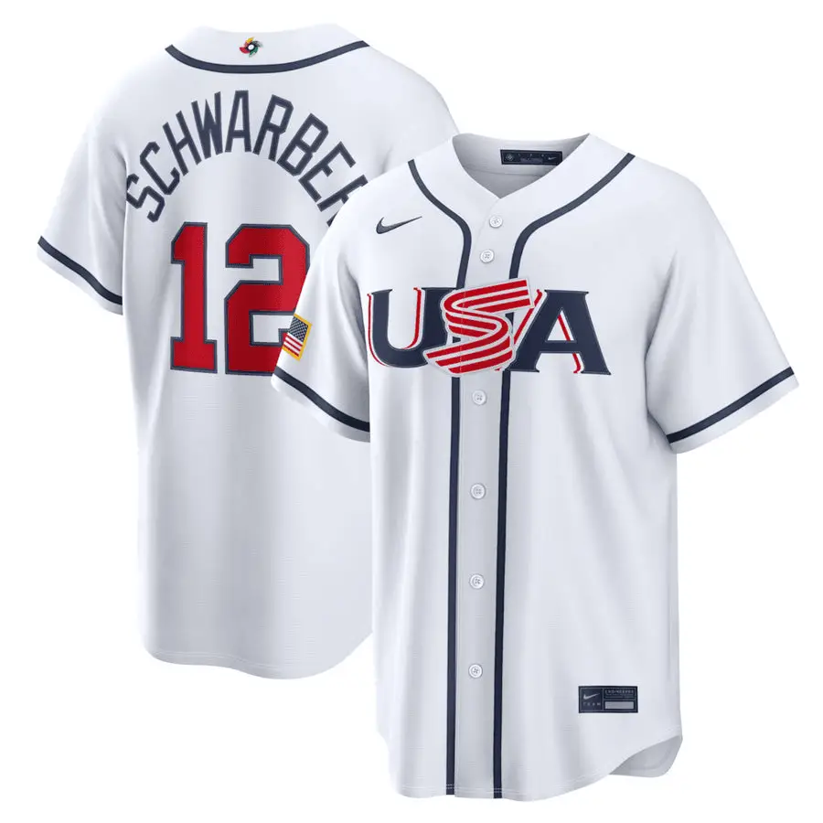 12 Kyle Schwarber Usa 2026 World Baseball Classic Baseball Jersey Team Usa Wbc 2026 Merch White