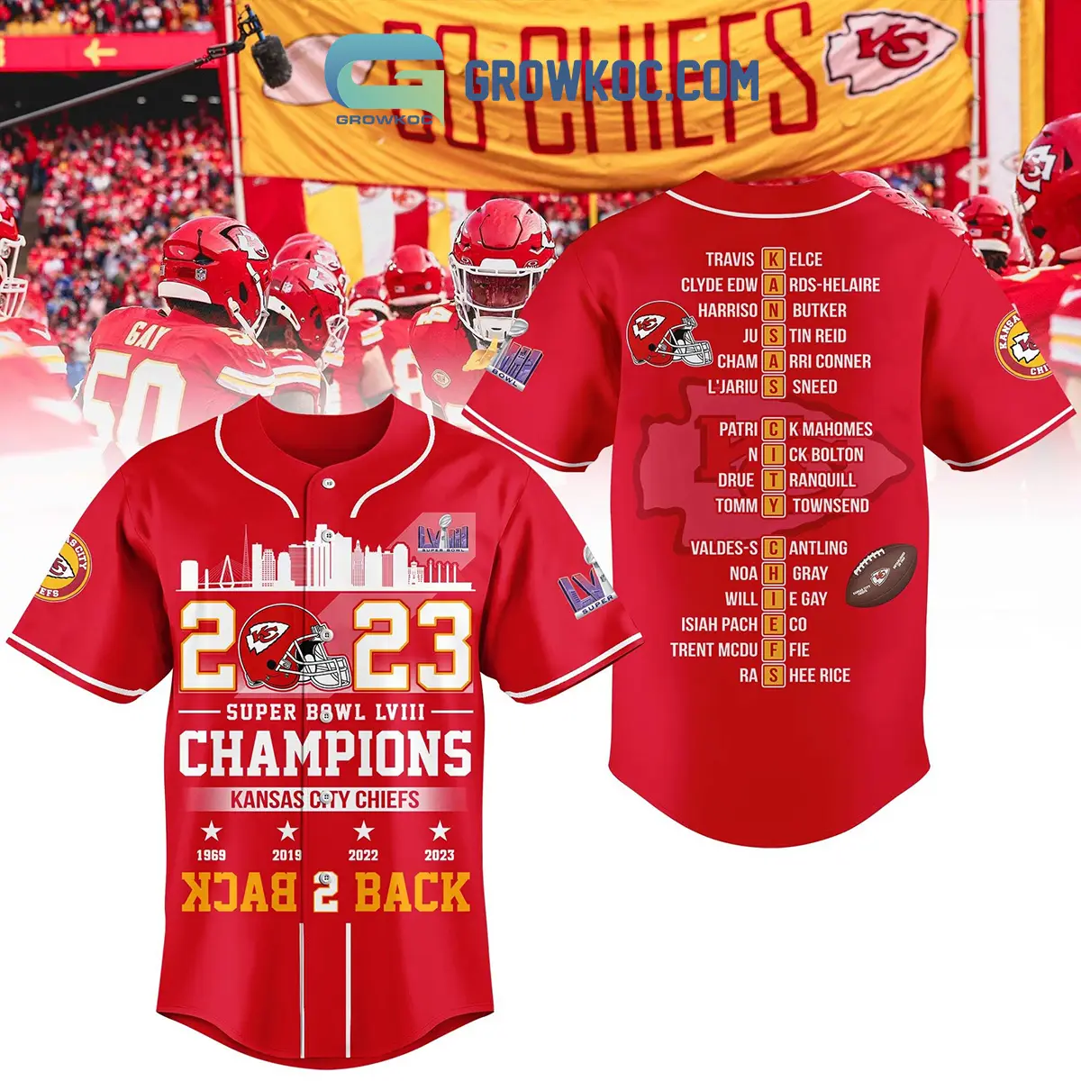 2023 Super Bowl Champions Kansas City Chiefs Back To Back Baseball Jersey