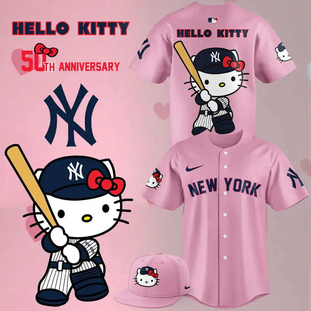 2024 New York Yankees World Series Shirt New York Yankees Jersey x Hello Kitty 50TH T-Shirt Gifts For Dad - Tazila 2024 New York Yankees World Series Shirt New York Yankees Jersey x Hello Kitty 50TH T-Shirt Gifts For Dad - Tazila - Image 1