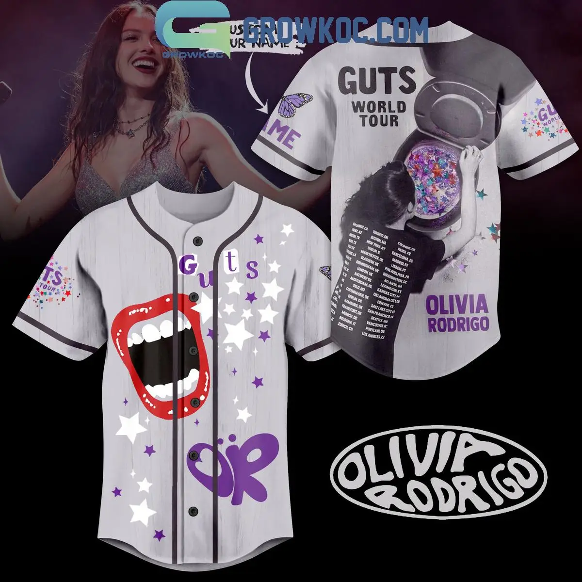 2024 Olivia Rodrigo Guts World Tour Personalized Baseball Jersey