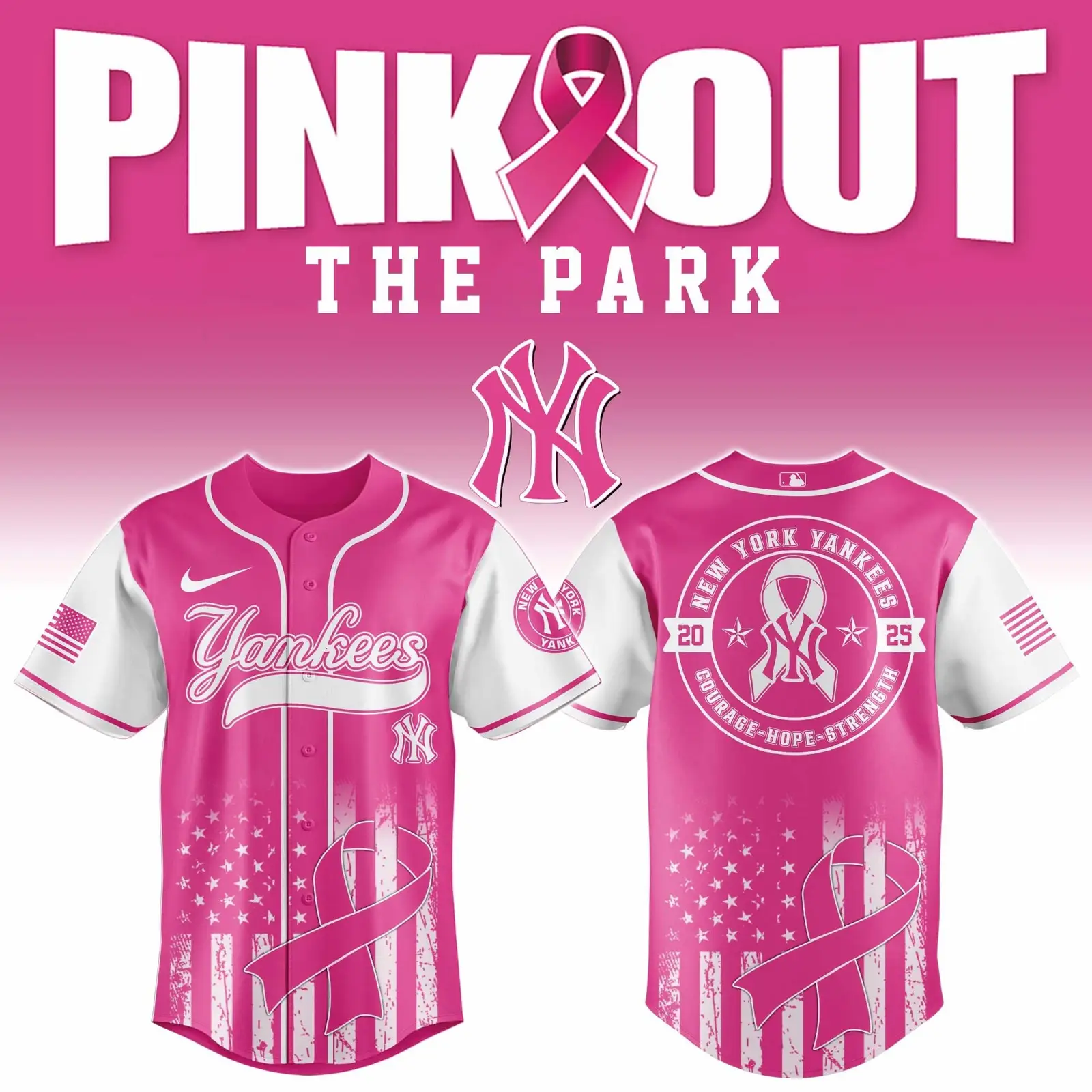 2025 New York Yankees Breast Cancer Awareness Game Night Jersey New York Yankees Merch For Fans - Tazila
