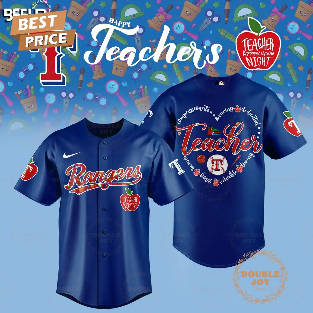 2025 Texas Rangers Happy Teachers Appreciation Night Limited Edition Baseball Jersey - Blue 2025 Texas Rangers Happy Teachers Appreciation Night Limited Edition Baseball Jersey - Blue - Image 1