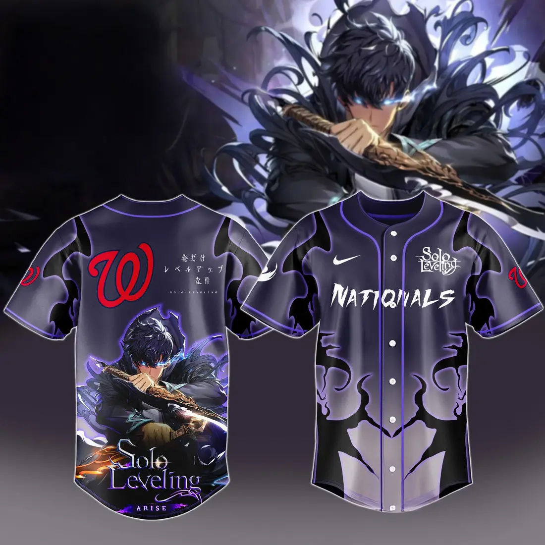 2025 Washington Nationals x Solo Leveling Baseball Jersey Best Gifts For Baseball Fans - Tazila 2025 Washington Nationals x Solo Leveling Baseball Jersey Best Gifts For Baseball Fans - Tazila - Image 1