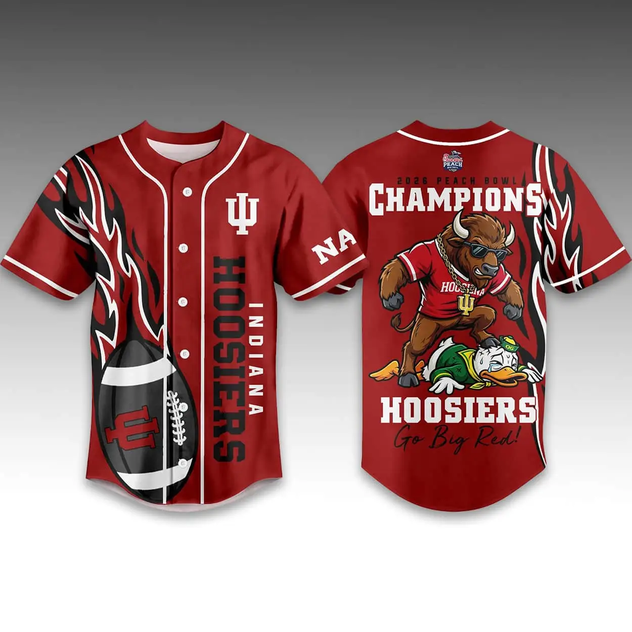 2026 Indiana Hoosiers Peach Bowl Champions Baseball Jersey - Tazila