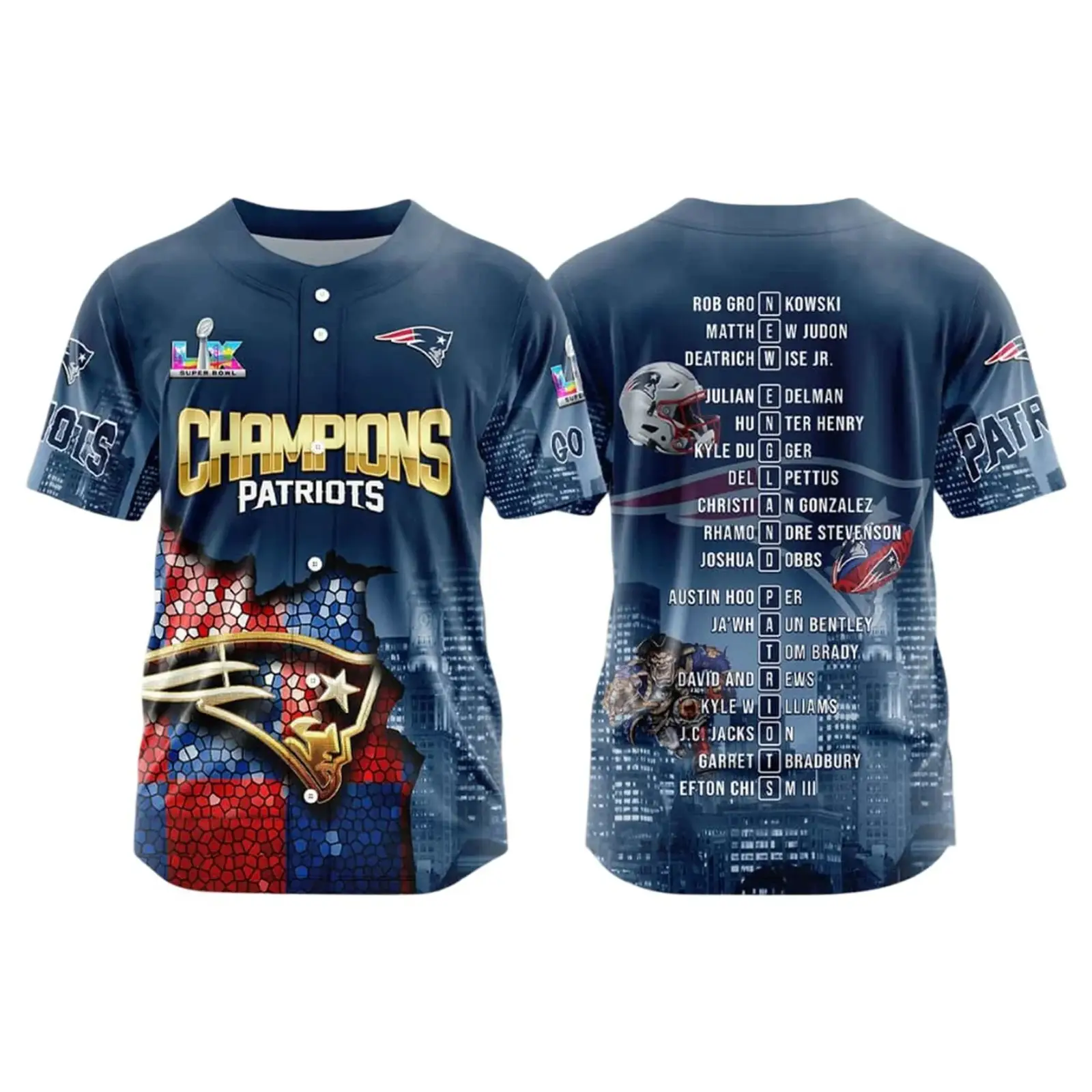 2026 New England Patriots Champions Super Bowl LX Baseball Jersey - Tazila