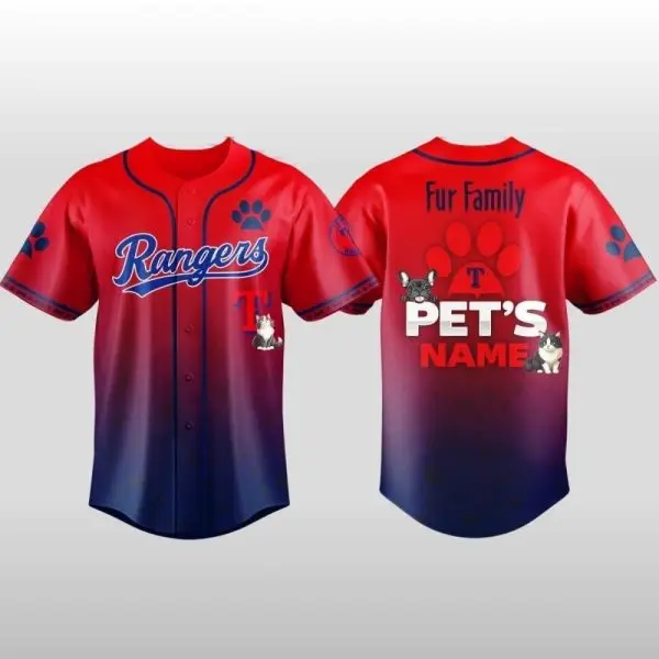 2026 Rangers X Fur Family Pet Game Night Baseball Jersey