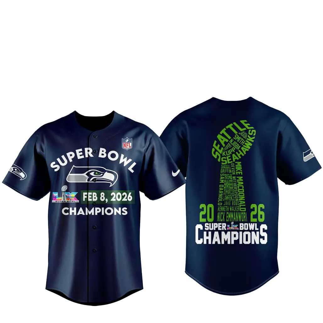 2026 Seattle Seahawks Super Bowl LX Champions Baseball Jersey - Tazila