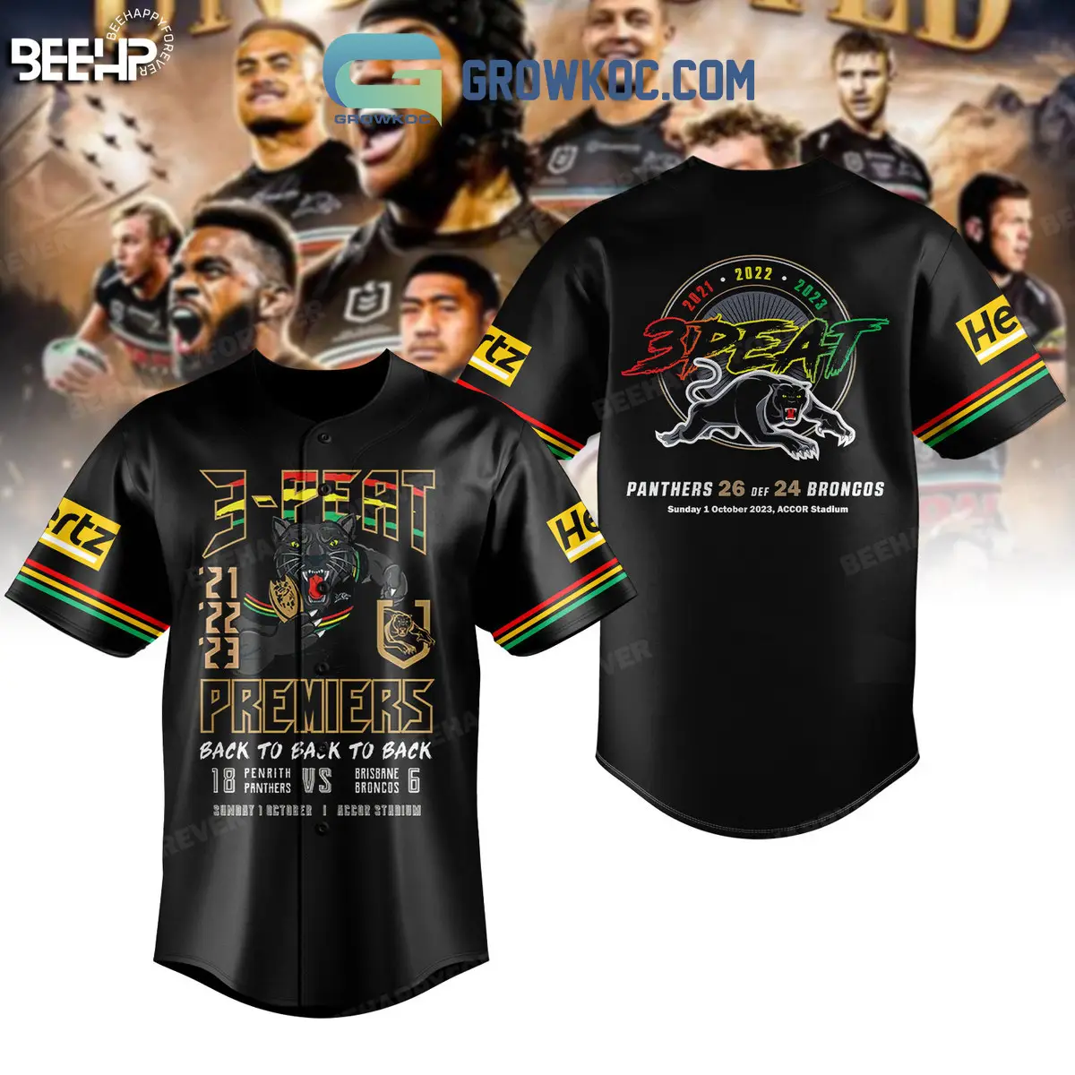 3 Peat Premiers Back To Back To Back Penrith Panther Baseball Jersey