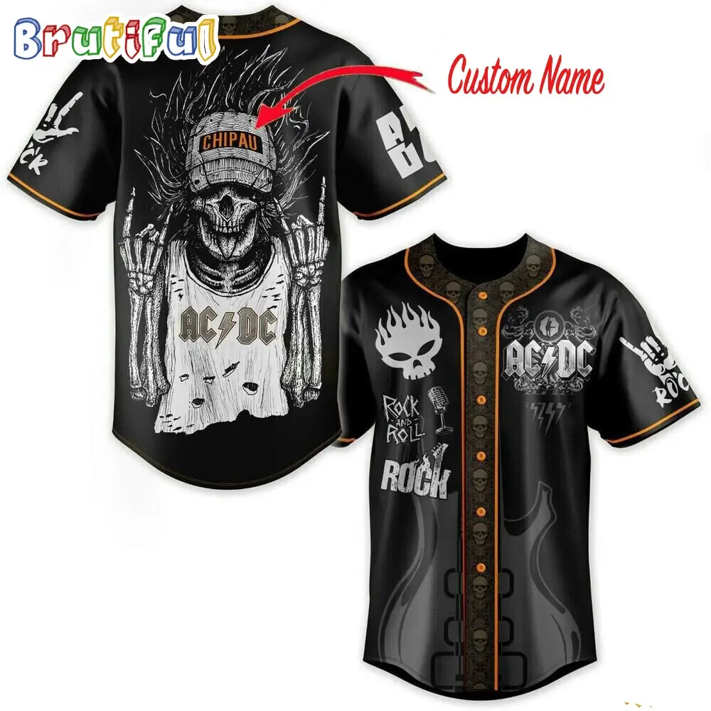 ACDC World Tour Acdc Pwr Up Tour 2024 Jersey Rock Band Music Skull Retro Vintage Baseball Jersey Shirt