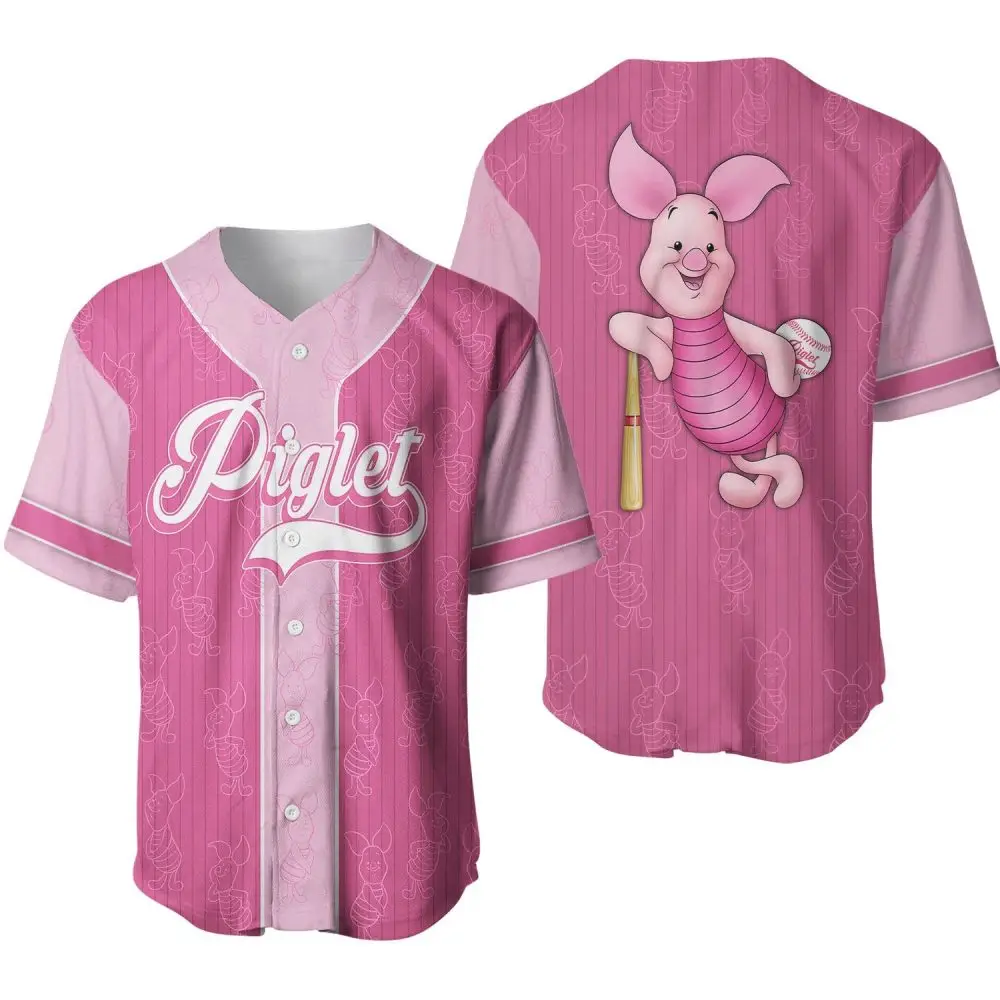 Adorable Pink Piglet Baseball Jersey - Fun Cartoon Design For Kids & Adults