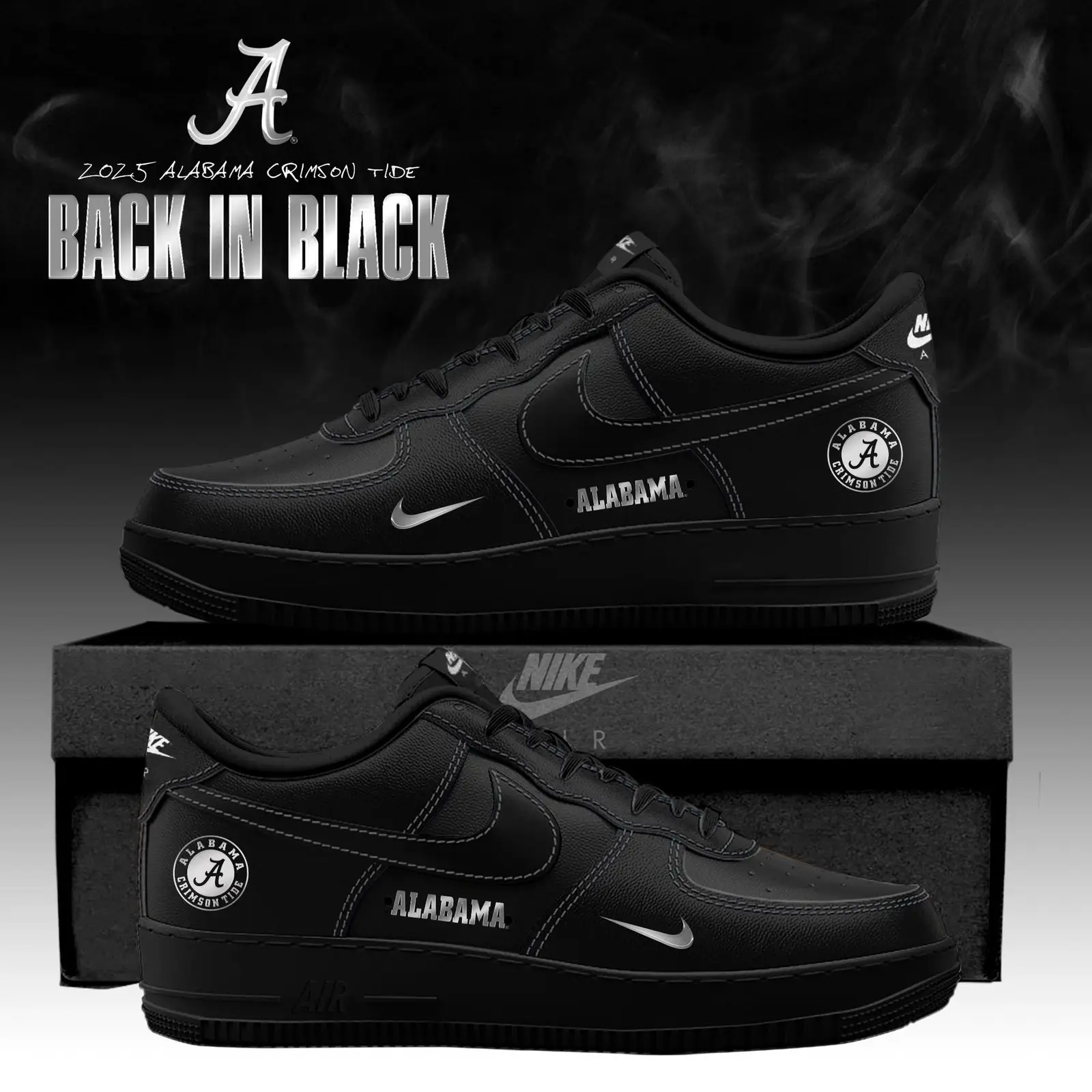 Alabama Crimson Tide 'Back in Black' 2025 Special Edition Air Force 1 Sneakers | YY37