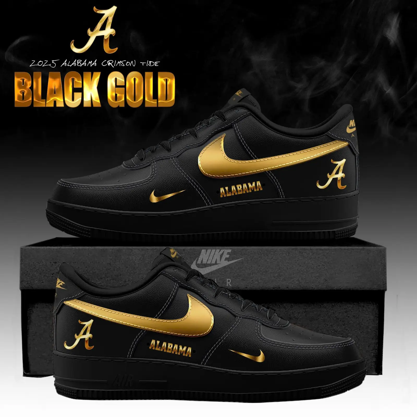 Alabama Crimson Tide 'Black Gold' 2025 Special Edition Air Force 1 Sneakers | OY67