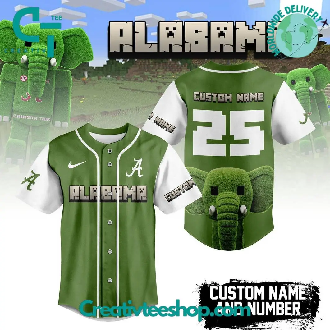 Alabama Crimson Tide X Minecraft Personalized Baseball Jersey