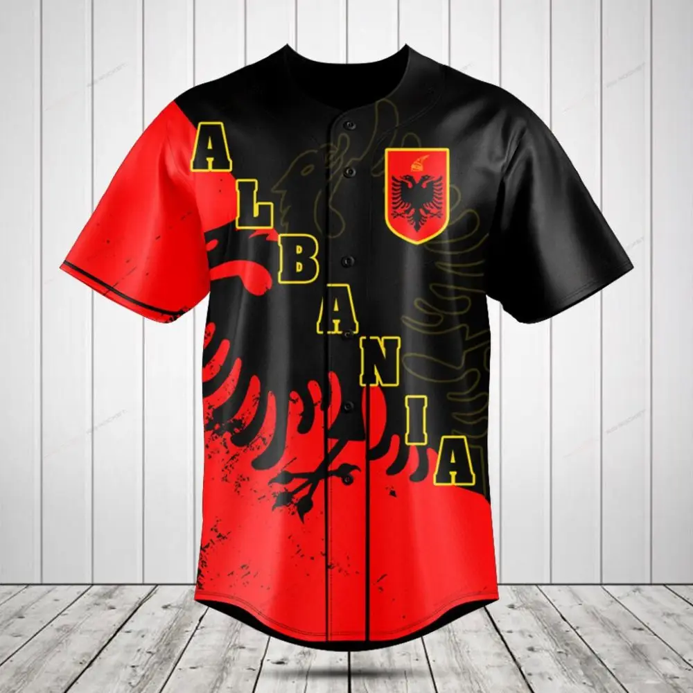 Albania Flag Baseball Jersey - Bold Red & Black Design, Perfect Gift For Fans!