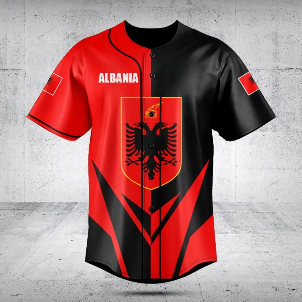 Albania Flag Baseball Jersey - Stylish Red & Black Sportswear For Fans