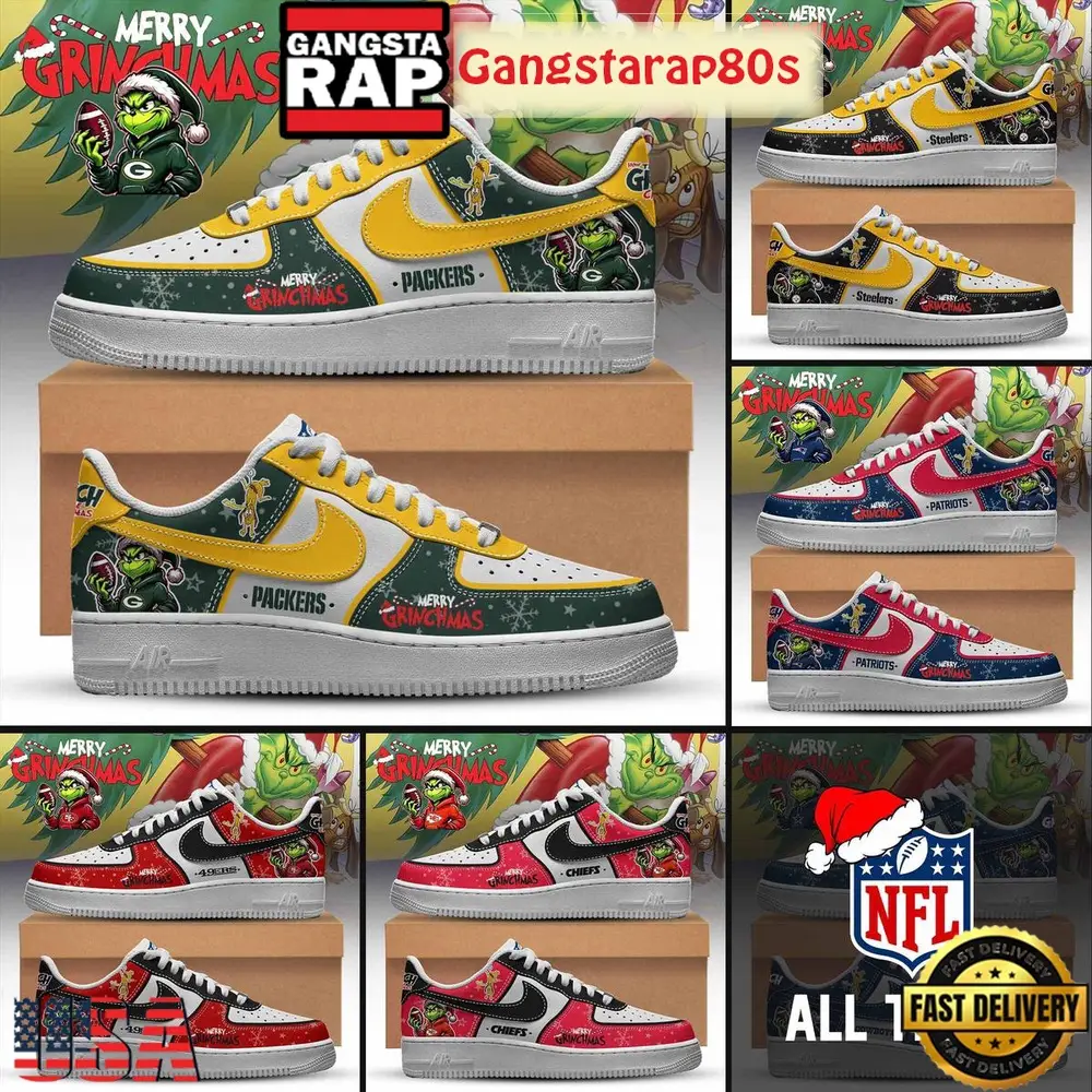 All NFL Team x Merry Grinchmas 2025 Limited Edition Air Force 1 Sneakers Shoes All NFL Team x Merry Grinchmas 2025 Limited Edition Air Force 1 Sneakers Shoes - Image 1