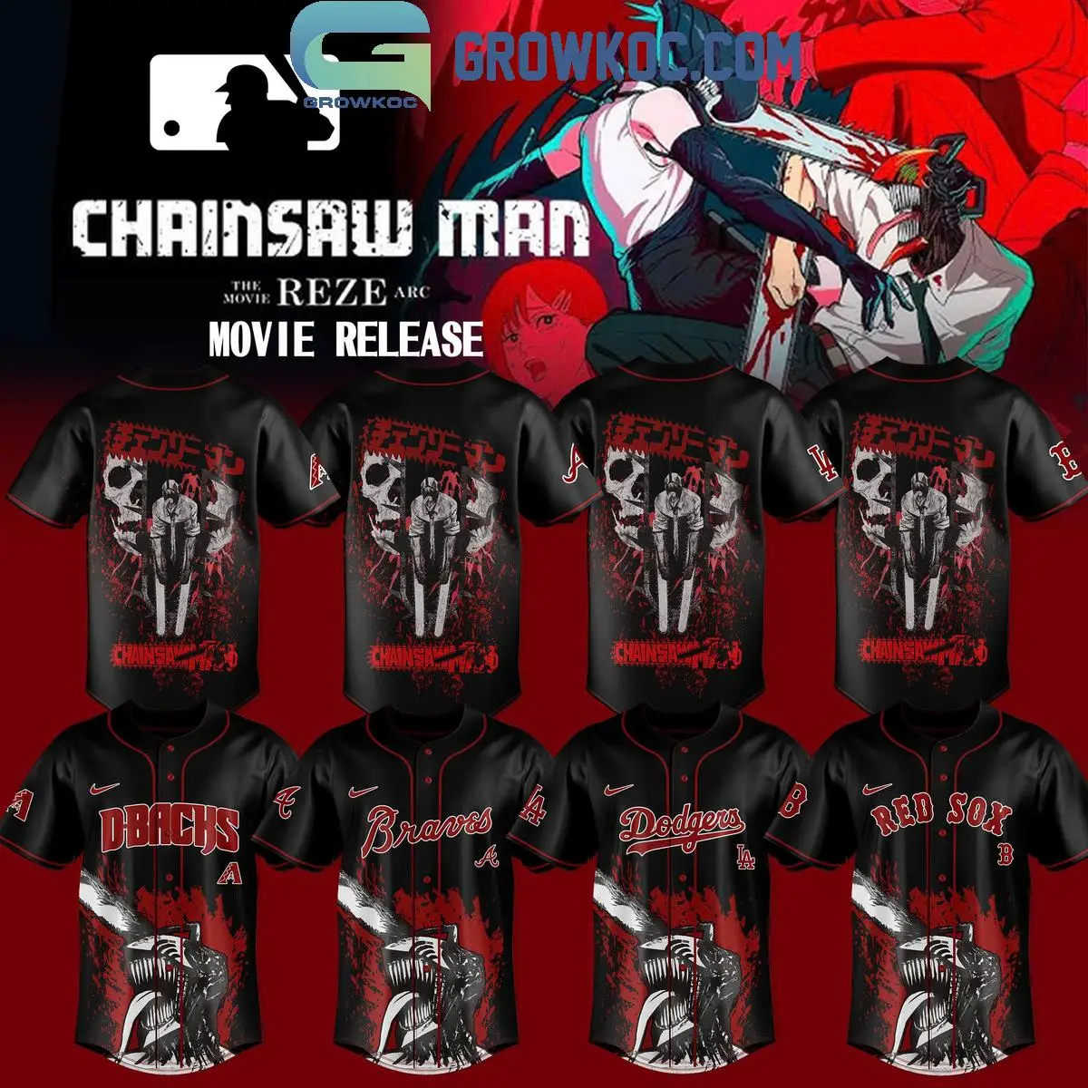 All Team MLB x Chainsaw Man Reze Arc The Movie 2025 Jersey