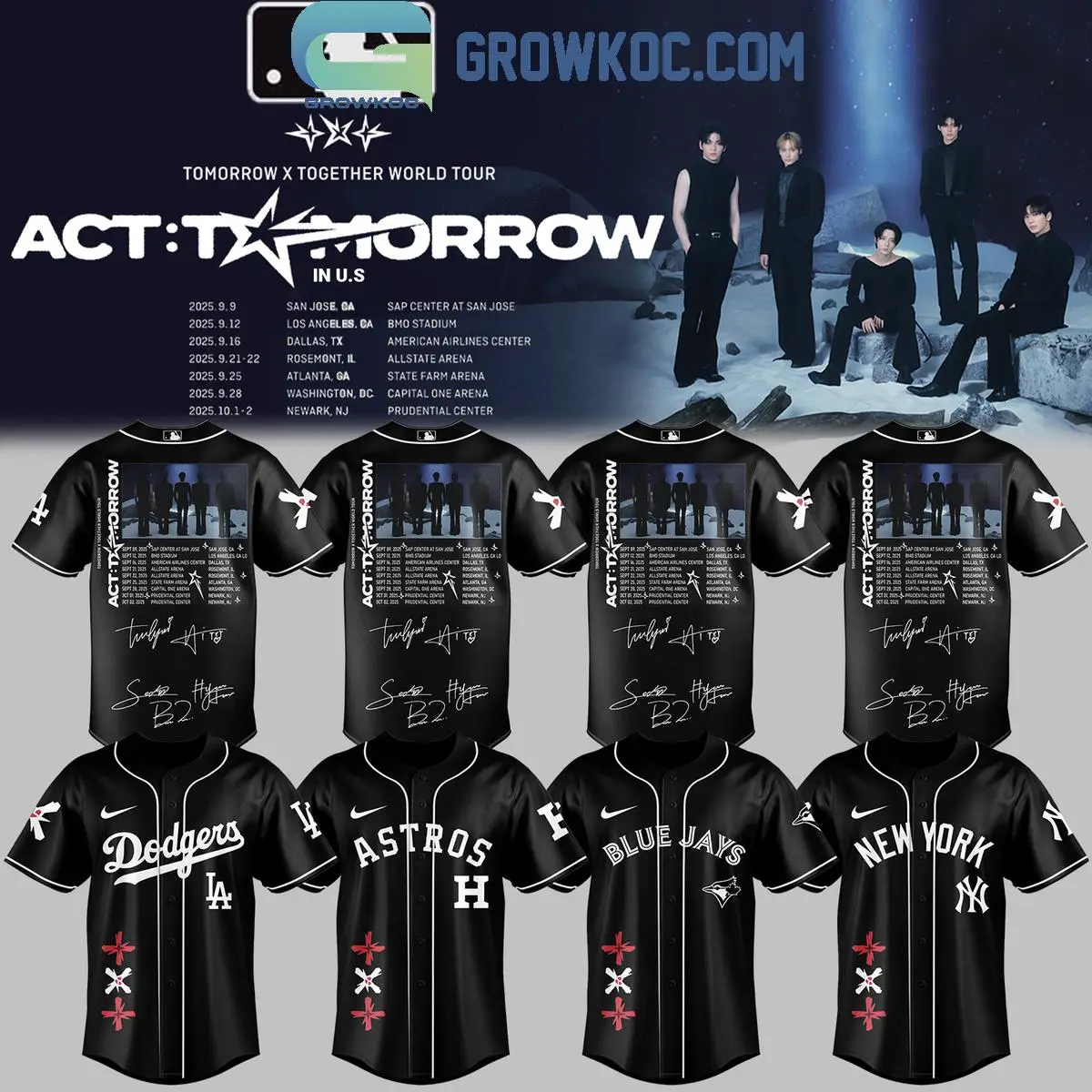 All Team MLB x TXT Tomorrow X Together Tour 2025 Black Jersey