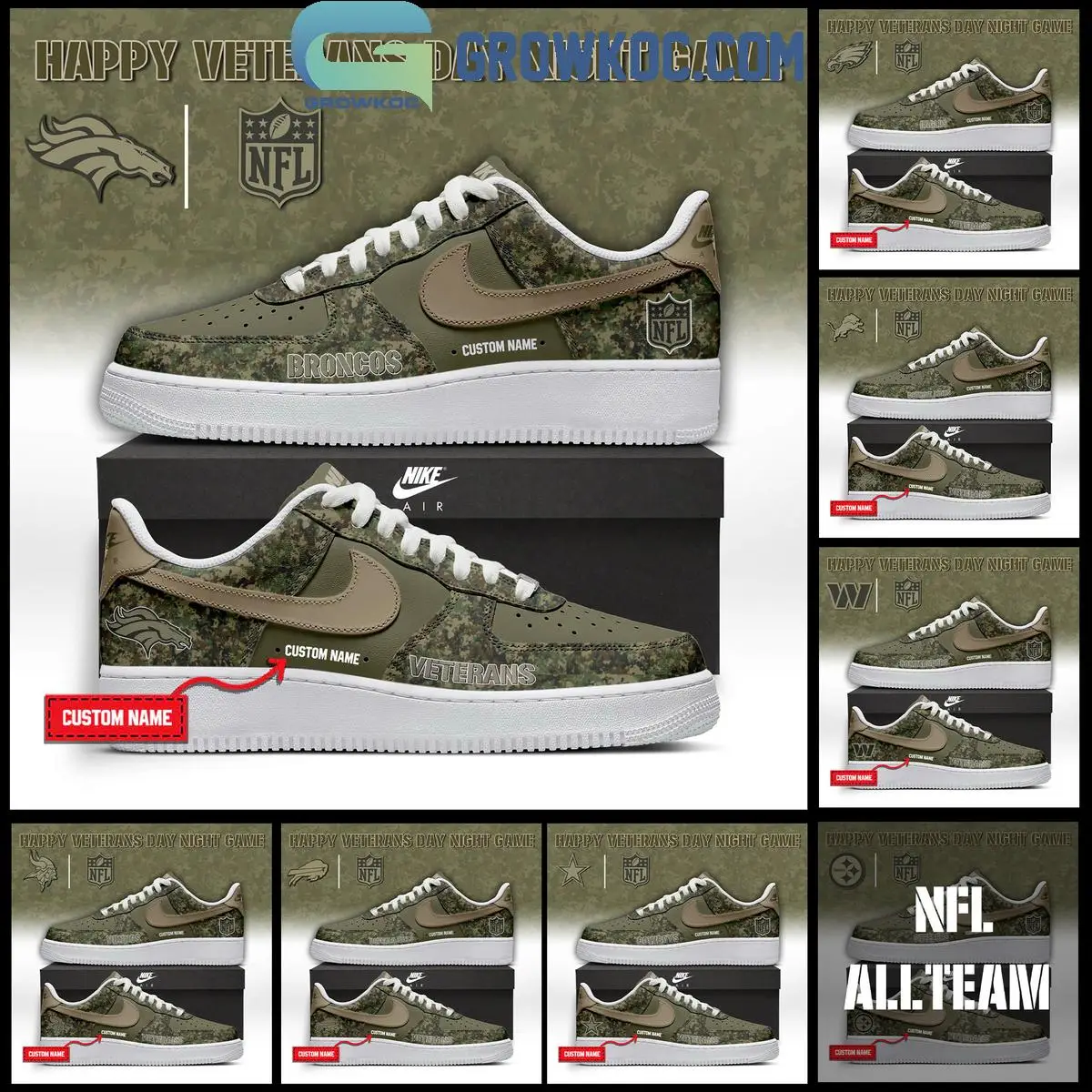 All Team NFL Happy Veteran Day Night Game Air Force 1 Shoes All Team NFL Happy Veteran Day Night Game Air Force 1 Shoes - Image 1